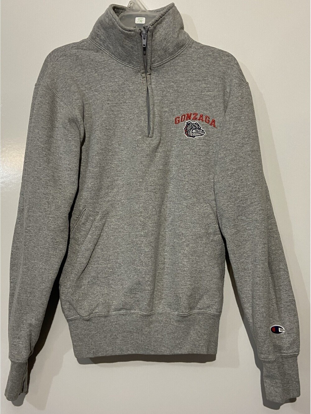 Mens CHAMPION Gray Vintage Y2K 1/4 Zip Gonzaga Sweatshirt Sz XS